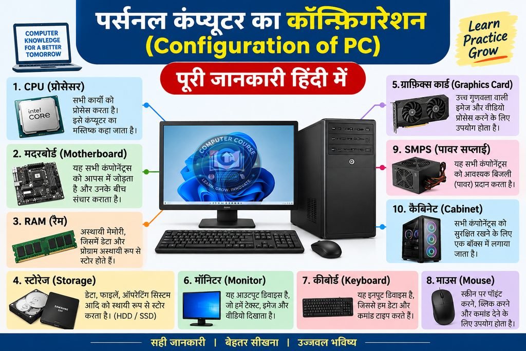 पर्सनल कंप्यूटर का कॉन्फ़िगरेशन (Configuration of PC) – पूरी जानकारी हिंदी में 