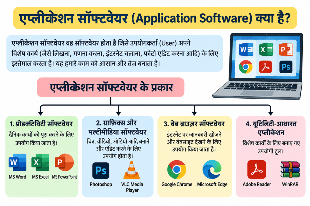 एप्लीकेशन सॉफ्टवेयर (Application Software) क्या है? इसके प्रकार बताइए