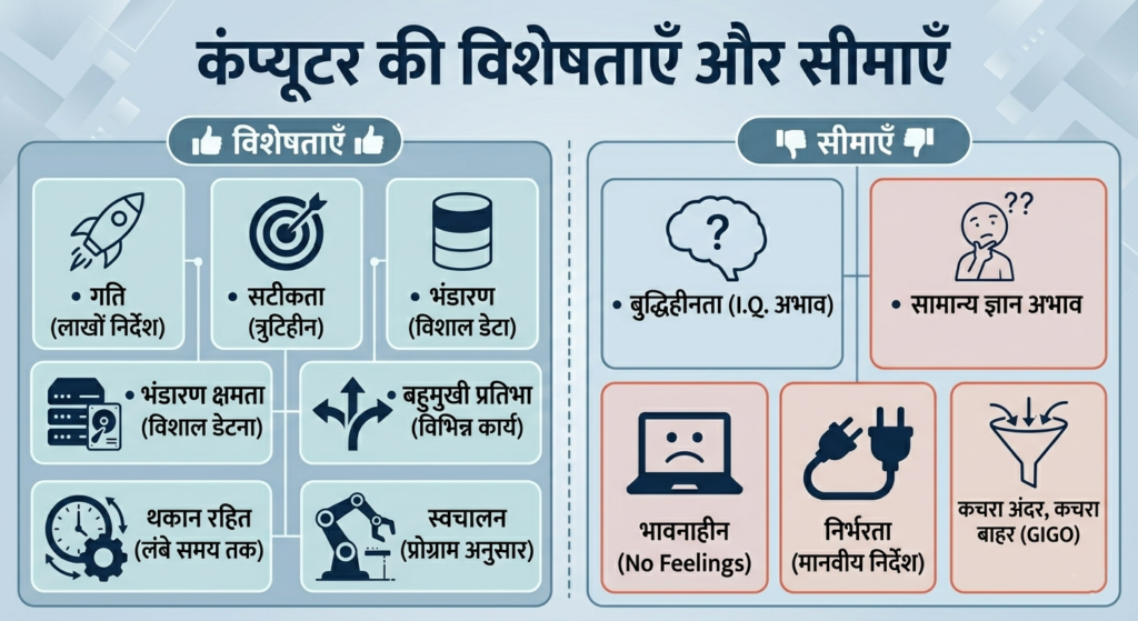 features and limitations of computer in hindi with explanation diagram