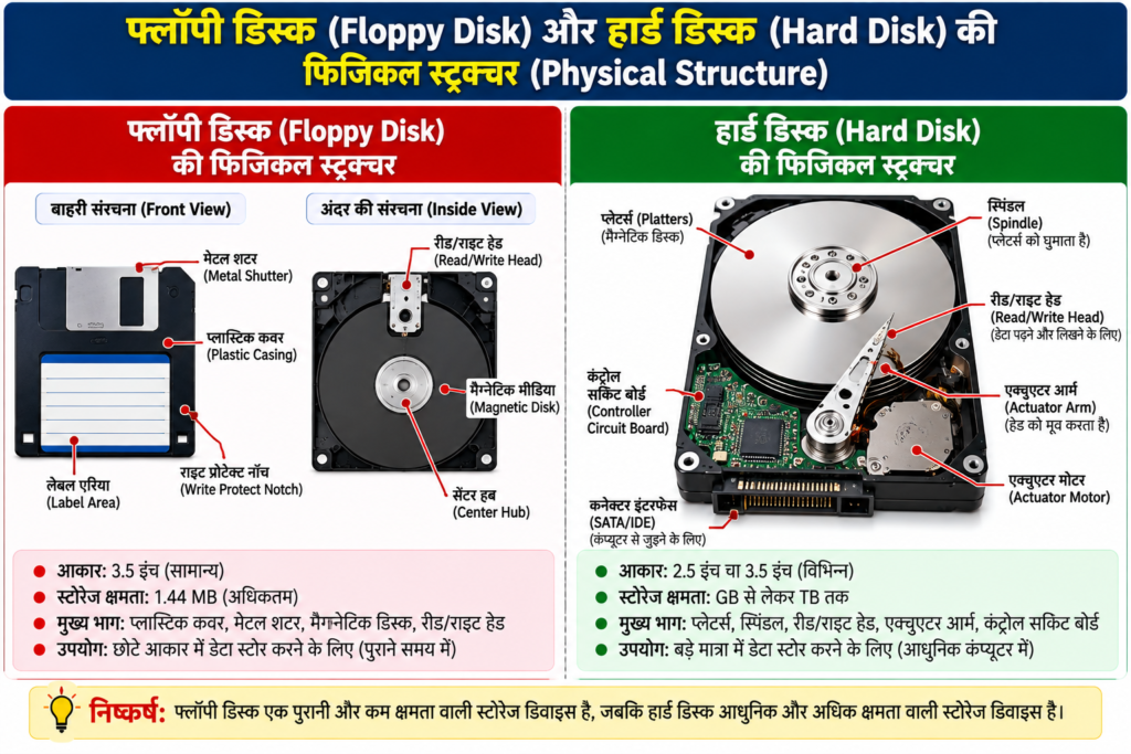 फ्लॉपी डिस्क (Floppy Disk) और हार्ड डिस्क (Hard Disk) की फिजिकल स्ट्रक्चर (Physical Structure)