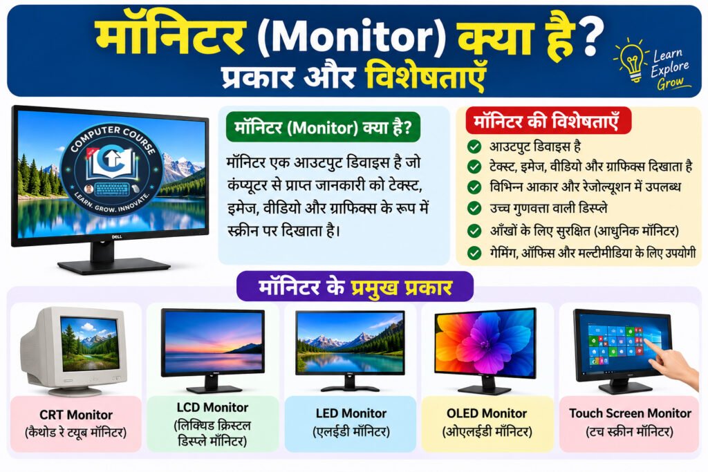 मॉनिटर (Monitor) क्या है? प्रकार और विशेषताएँ