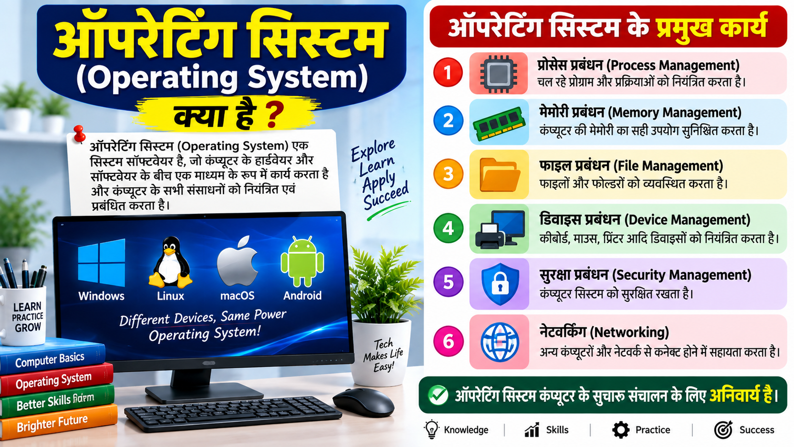 ऑपरेटिंग सिस्टम (Operating System) क्या है? इसके कार्य बताइए
