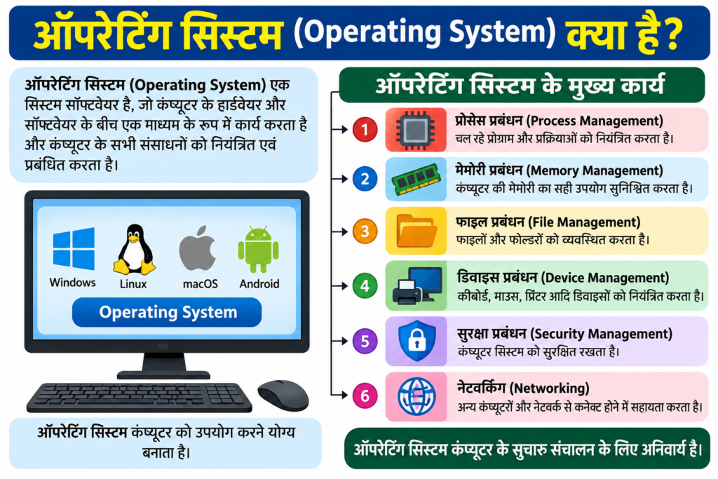 ऑपरेटिंग सिस्टम (Operating System) क्या है? इसके कार्य बताइए