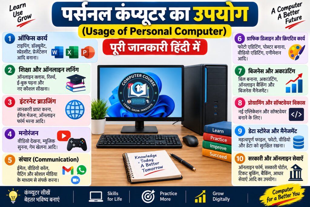 पर्सनल कंप्यूटर का उपयोग (Usage of Personal Computer) – पूरी जानकारी हिंदी में 