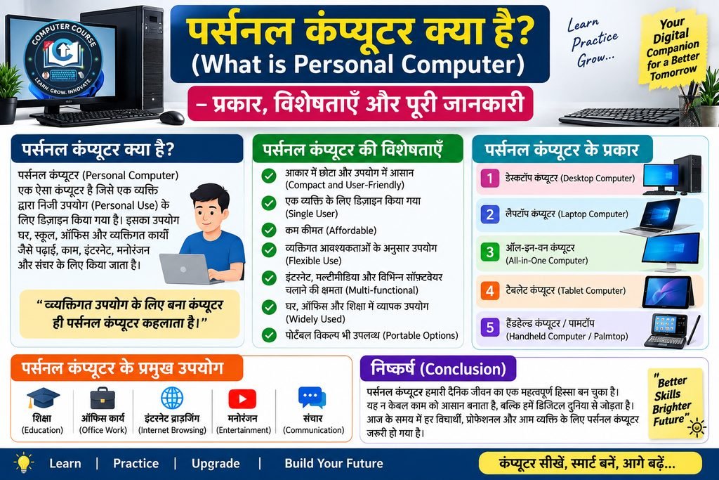 पर्सनल कंप्यूटर क्या है? (What is Personal Computer) – प्रकार, विशेषताएँ और पूरी जानकारी