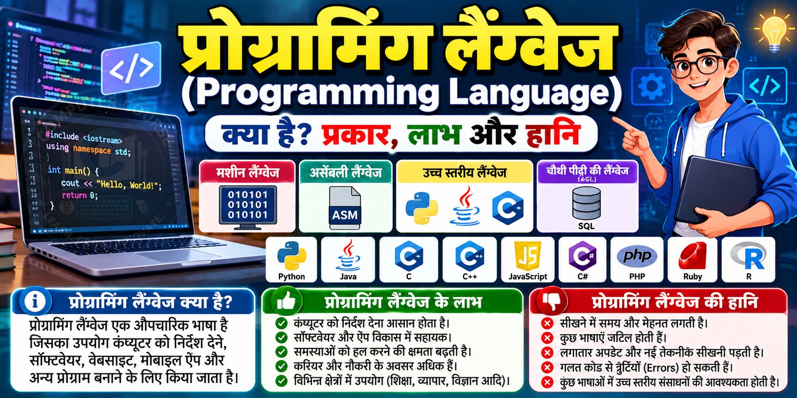 प्रोग्रामिंग लैंग्वेज (Programming Language) क्या है? प्रकार, लाभ और हानि