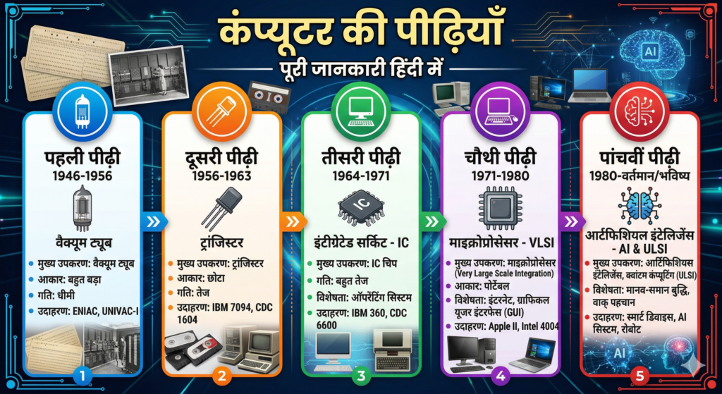 कंप्यूटर की पीढ़ियाँ (Generations of Computer) – पूरी जानकारी हिंदी में