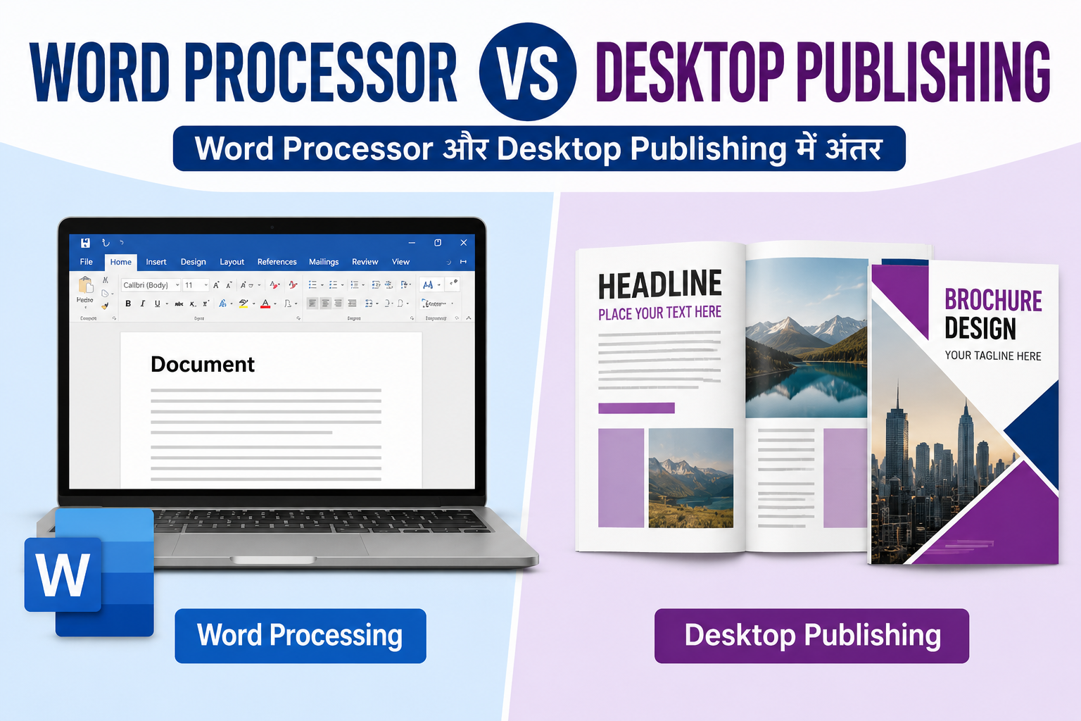 Word Processor और Desktop Publishing में अंतर | DTP vs Word Processing